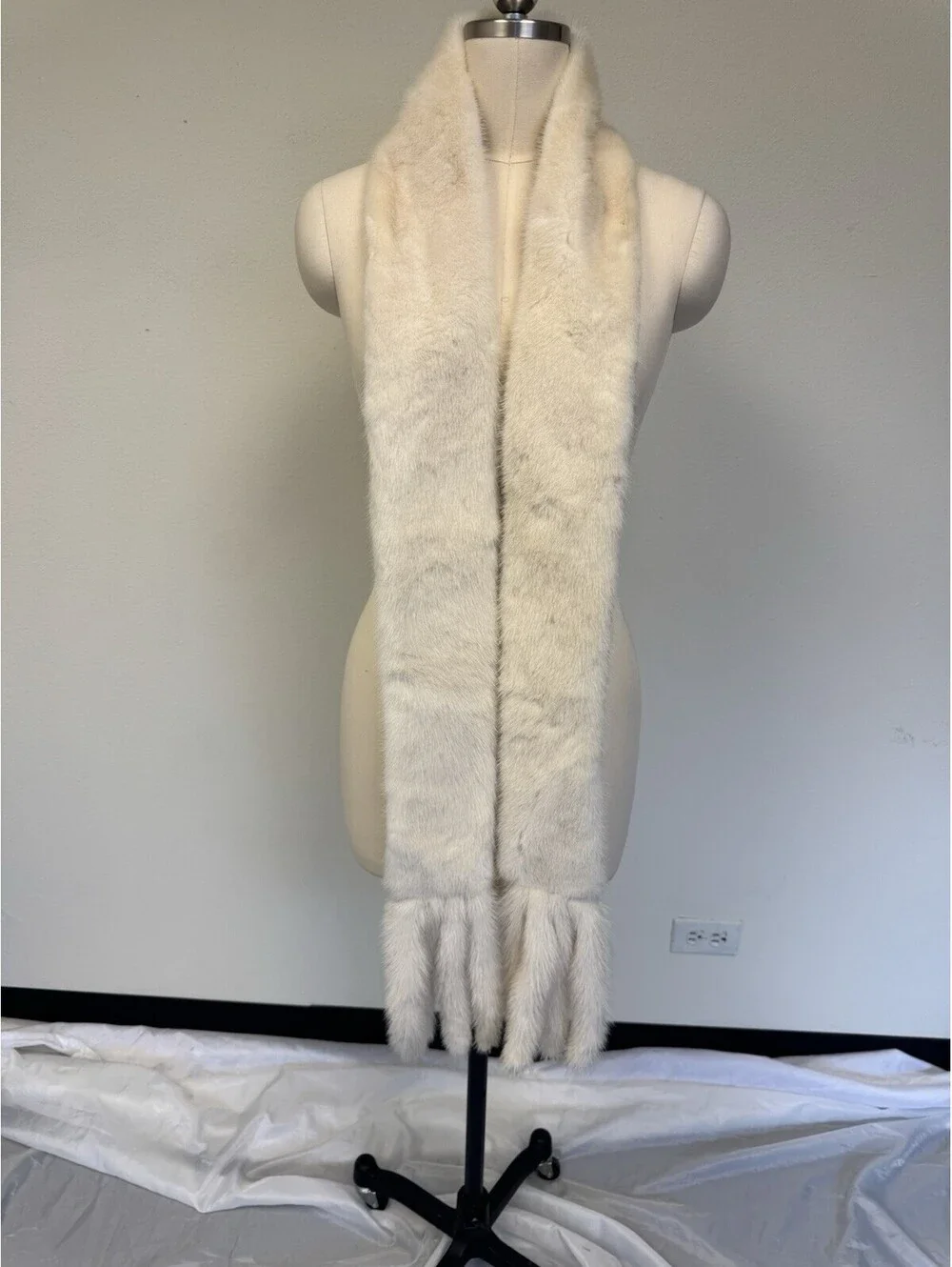 Genuine Mink Long Scarf White
